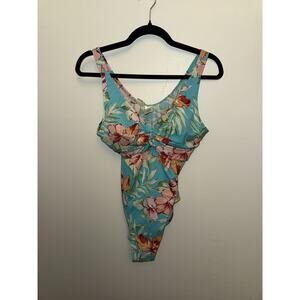 Islander Swimsuit Womens Size 16 Blue Multicolor One Piece Padded Beach Tropical